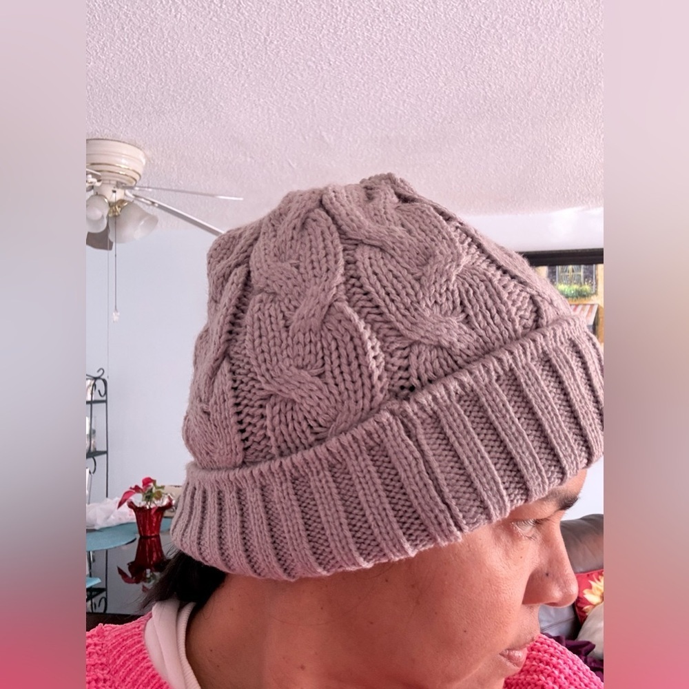 Beanie in Light Pink Piozaed Women's Knit Toboggan Gray Winter Out Fit